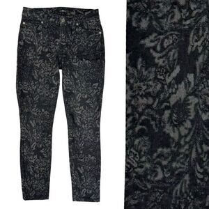 7 for all Mankind Floral Black Jeans Size 25 Skinny Mid Rise‎ Cropped Jacquard